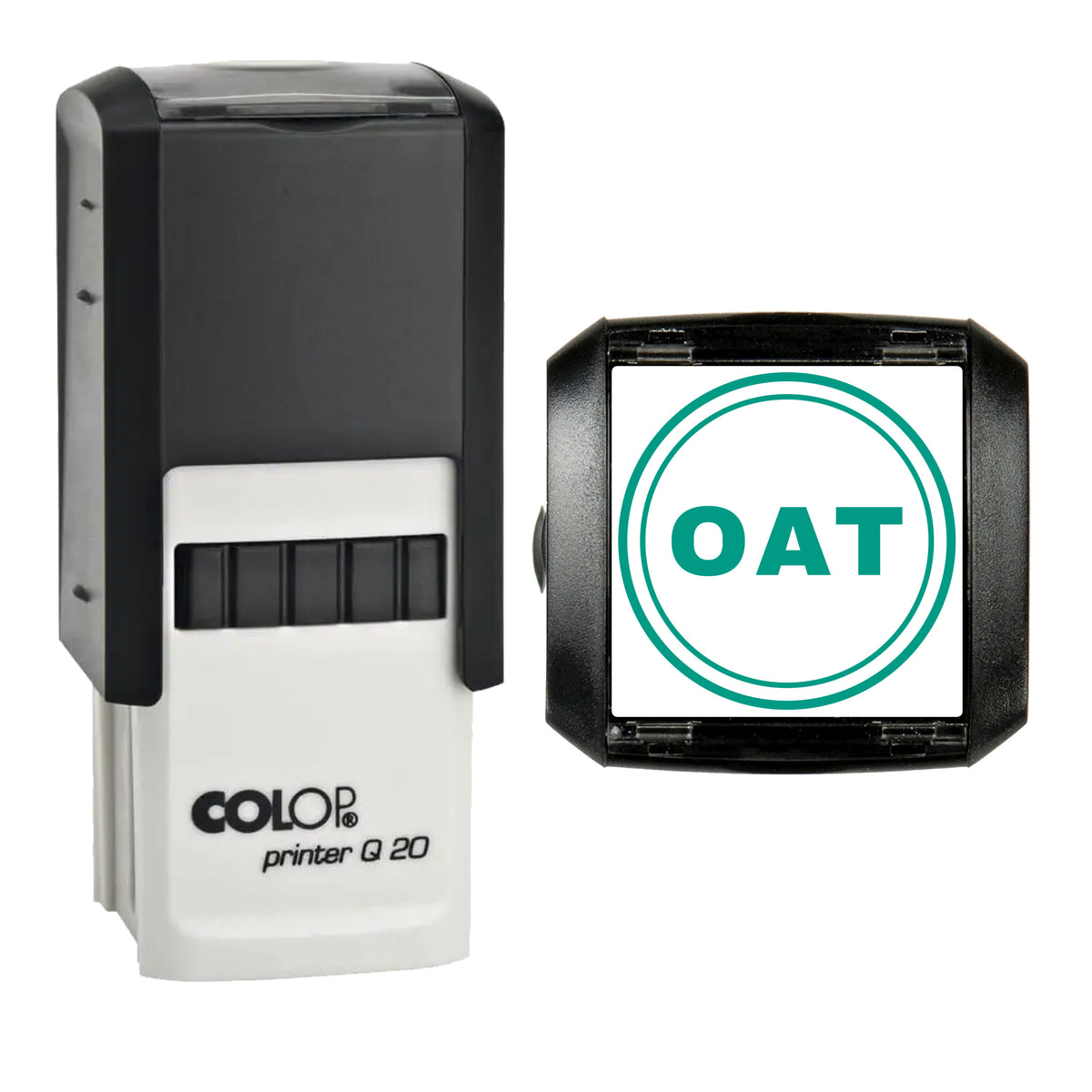 Oat Coffee Label Stamp, COLOP Q20, 20 x 20mm, green ink