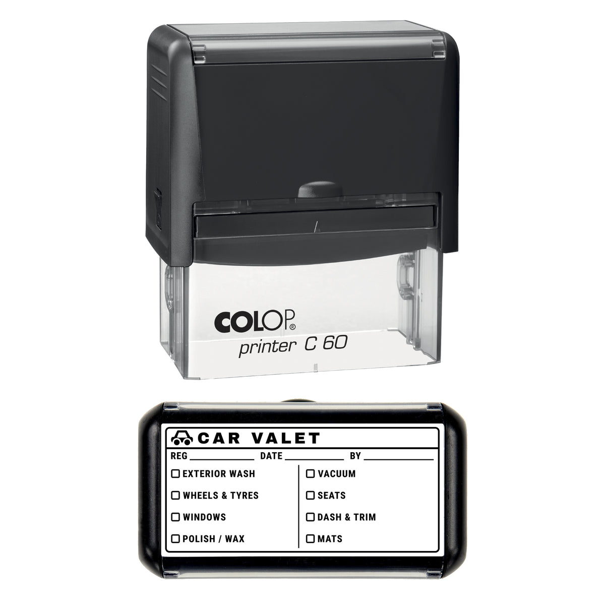 Car Valet Service Checklist Stamp, COLOP C60, 77 x 36mm, black ink