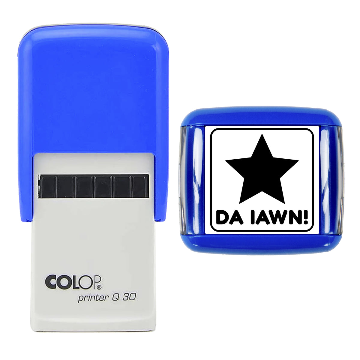 Da Iawn Welsh Teacher Reward Stamp, COLOP Q30, 30 x 30mm, black ink