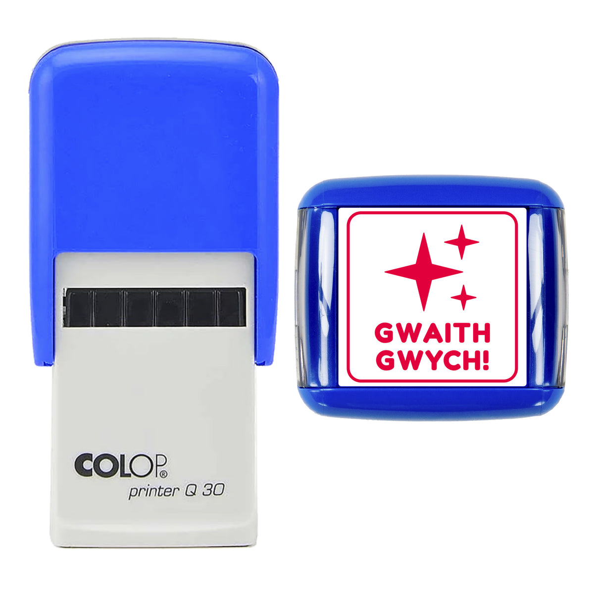 Gwaith Gwych Welsh Teacher Reward Stamp, COLOP Q30, 30 x 30mm, red ink