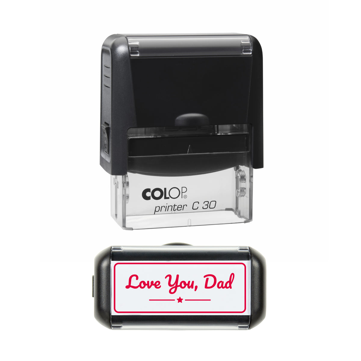 Love You Dad Stars Greeting Stamp, COLOP C30, 45 x 18mm, red ink