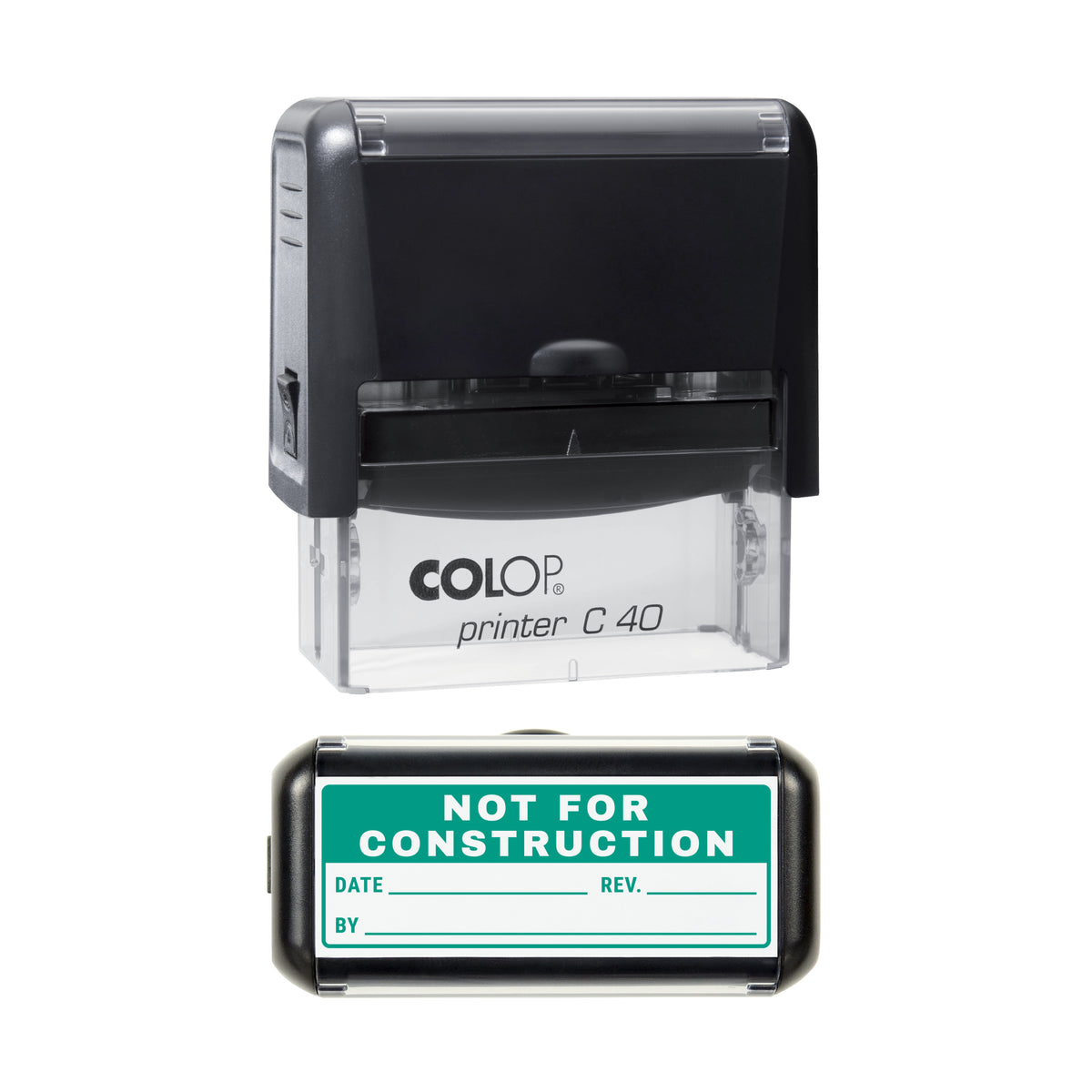 Not for Construction Drawing Stamp, COLOP C40, 58 x 22mm, green ink