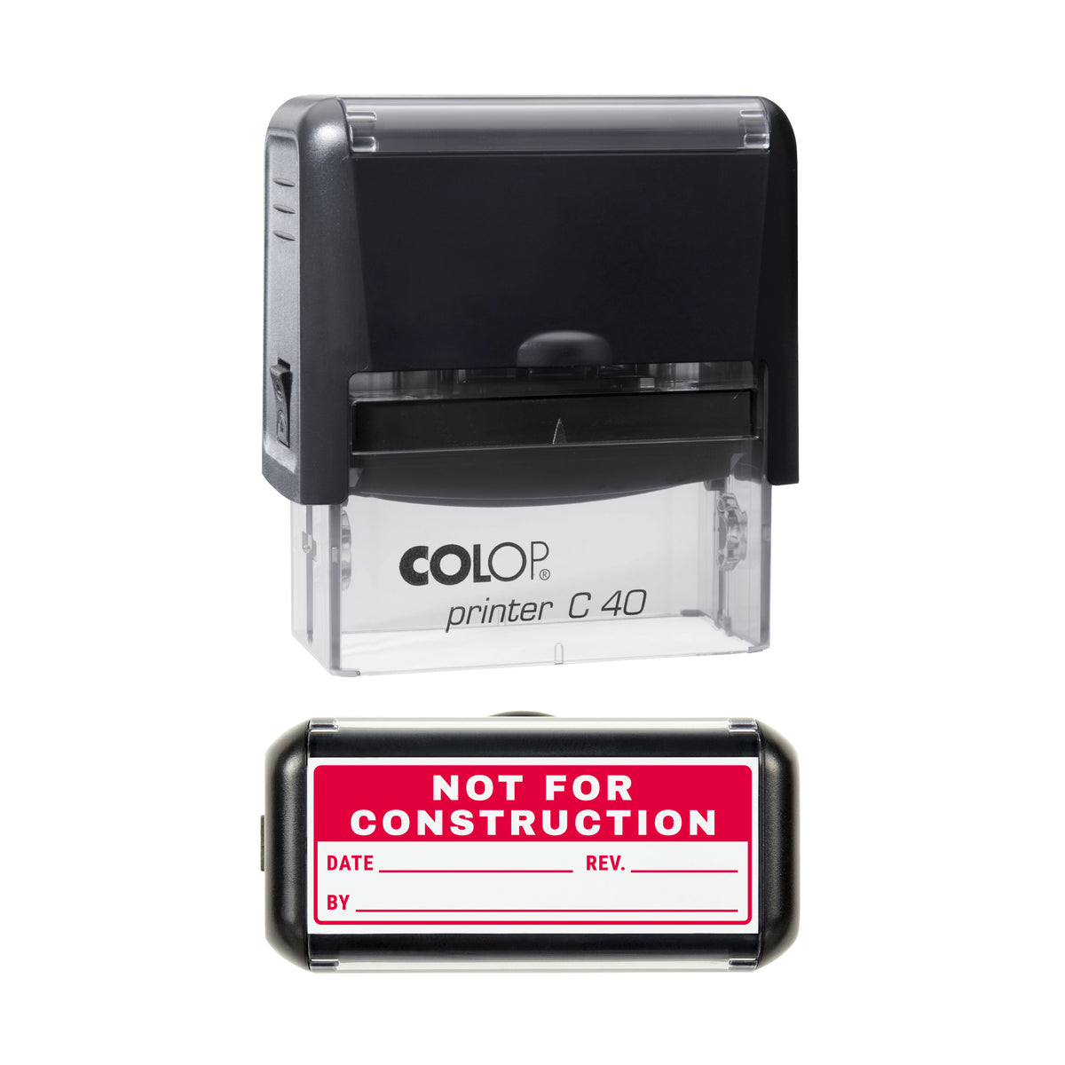 Not for Construction Drawing Stamp, COLOP C40, 58 x 22mm, red ink