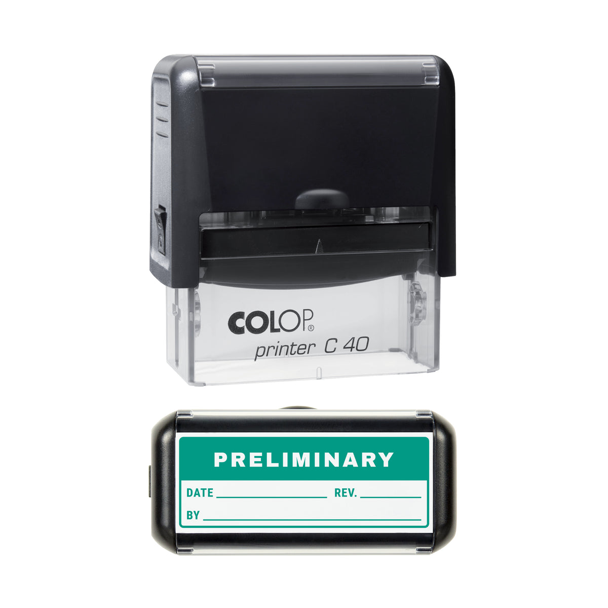 Preliminary Drawing Record Stamp, COLOP C40, 58 x 22mm, green ink