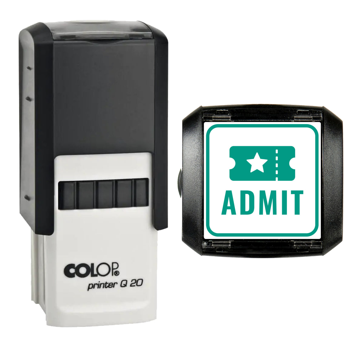 Admit Event Ticket Stamp, COLOP Q20, 20 x 20mm, green ink
