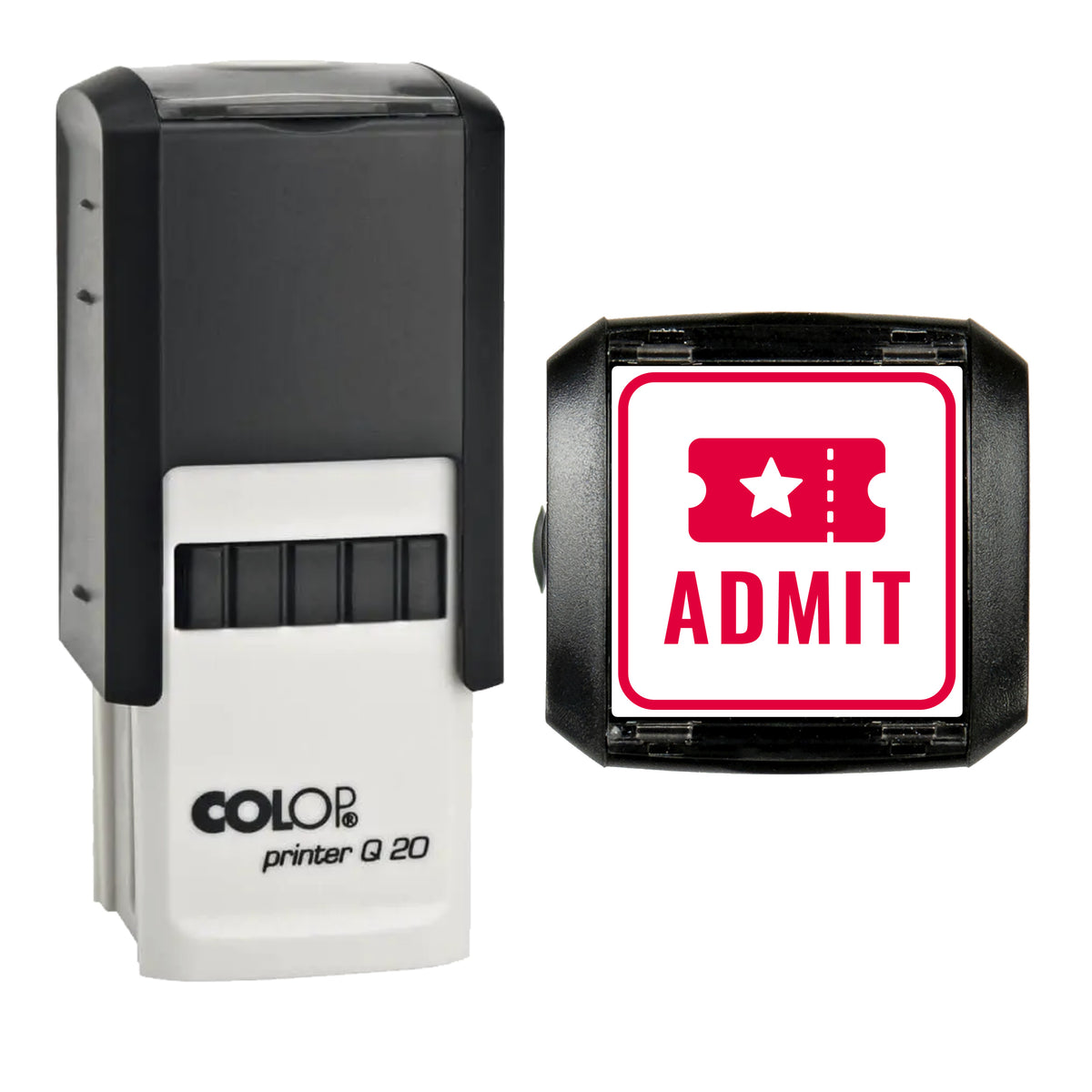 Admit Event Ticket Stamp, COLOP Q20, 20 x 20mm, red ink