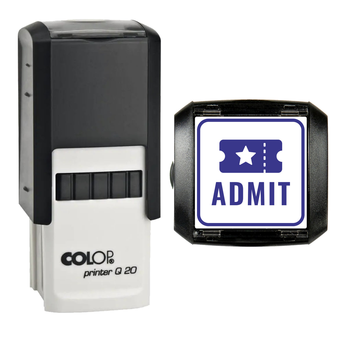 Admit Event Ticket Stamp, COLOP Q20, 20 x 20mm, violet ink