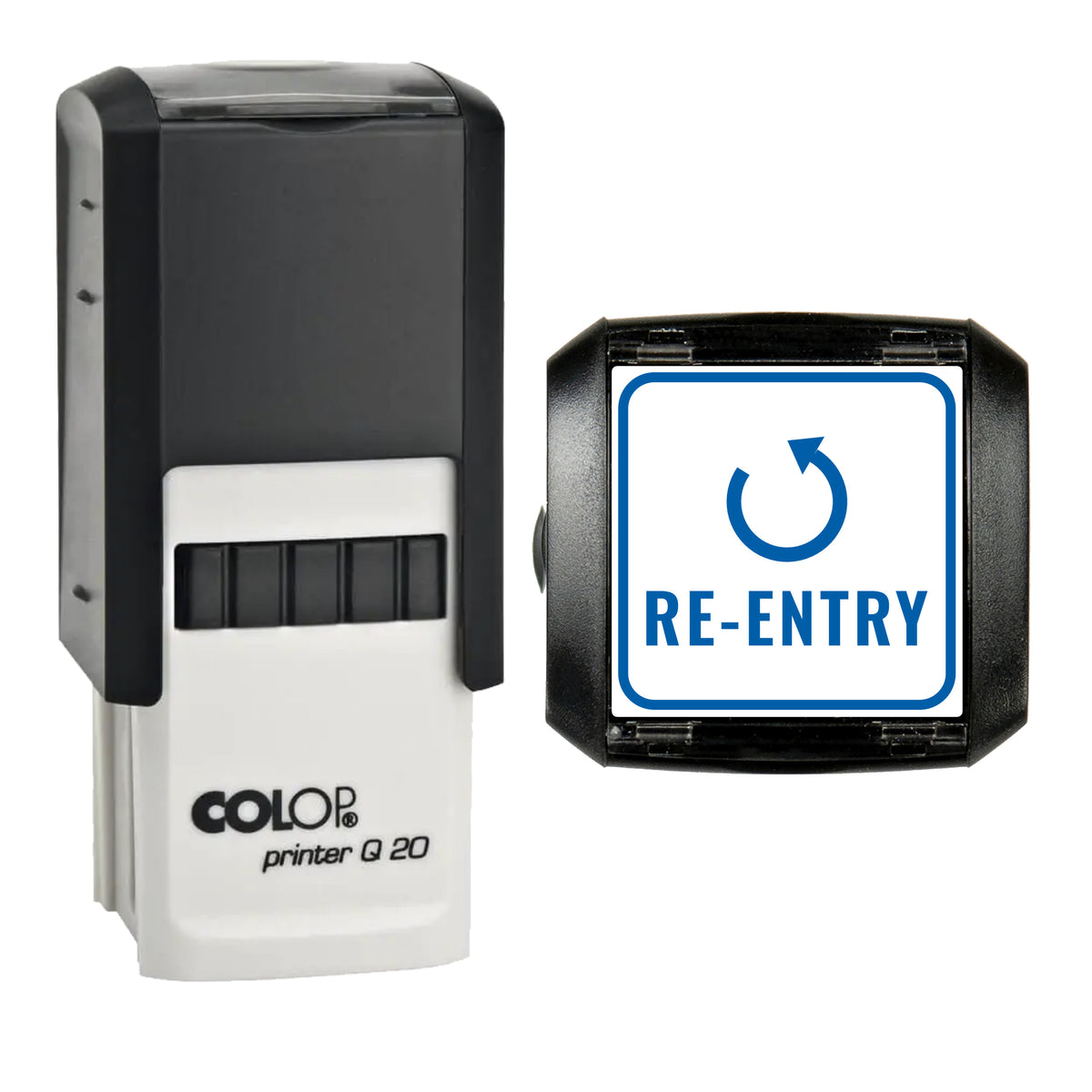 Re-Entry Event Ticket Stamp, COLOP Q20, 20 x 20mm, blue ink