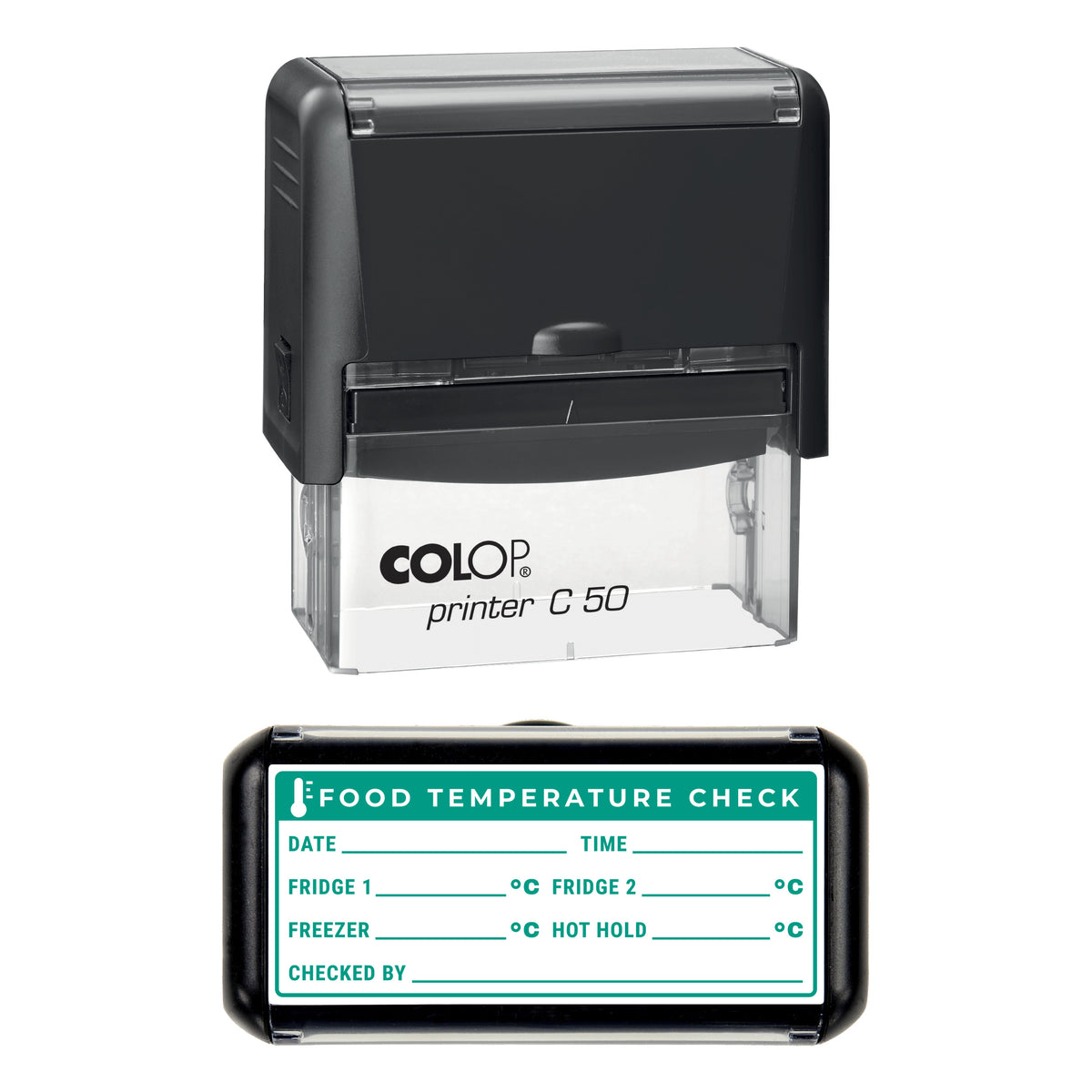 Food Temperature Check Record Stamp, COLOP C50, 70 x 30mm, green ink