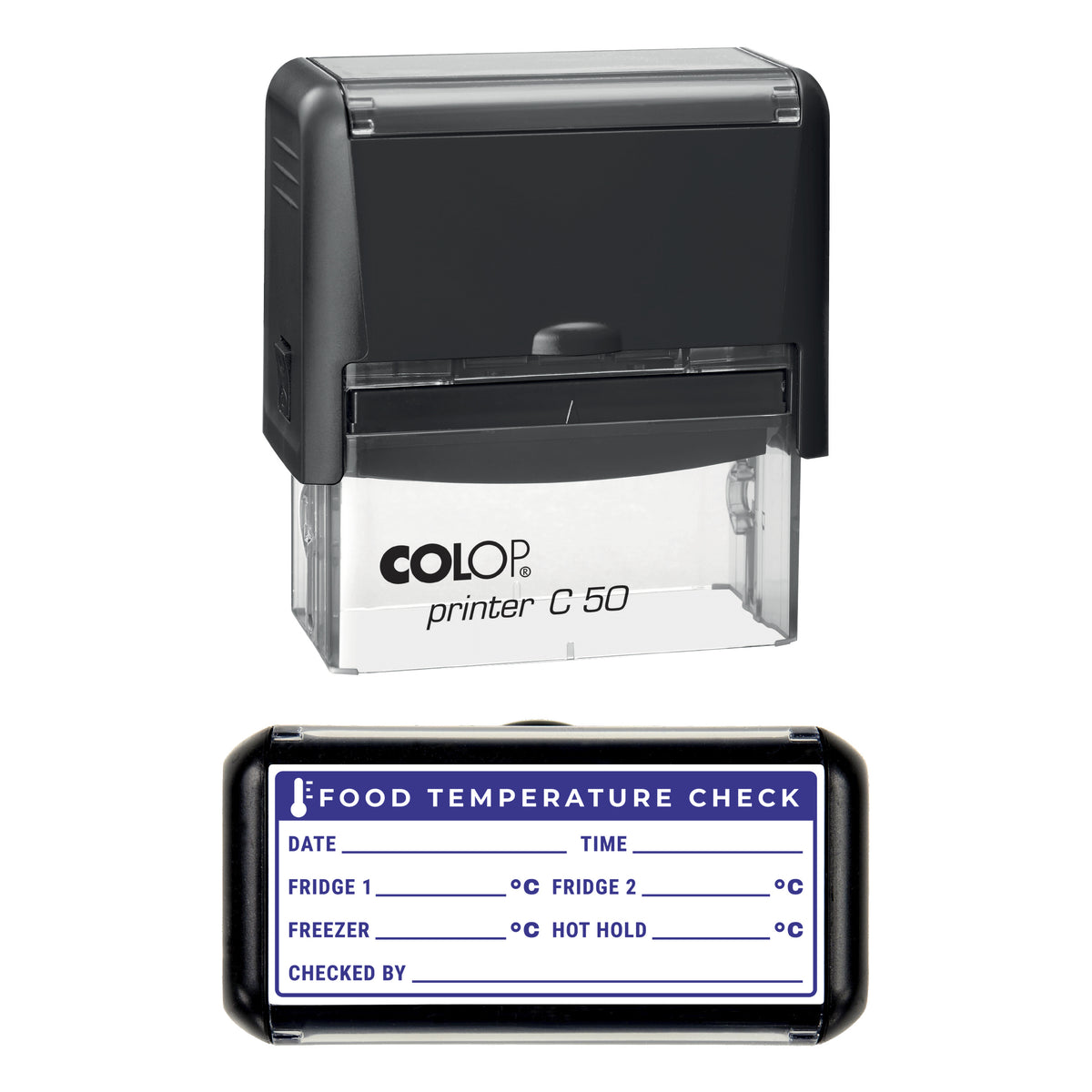 Food Temperature Check Record Stamp, COLOP C50, 70 x 30mm, violet ink