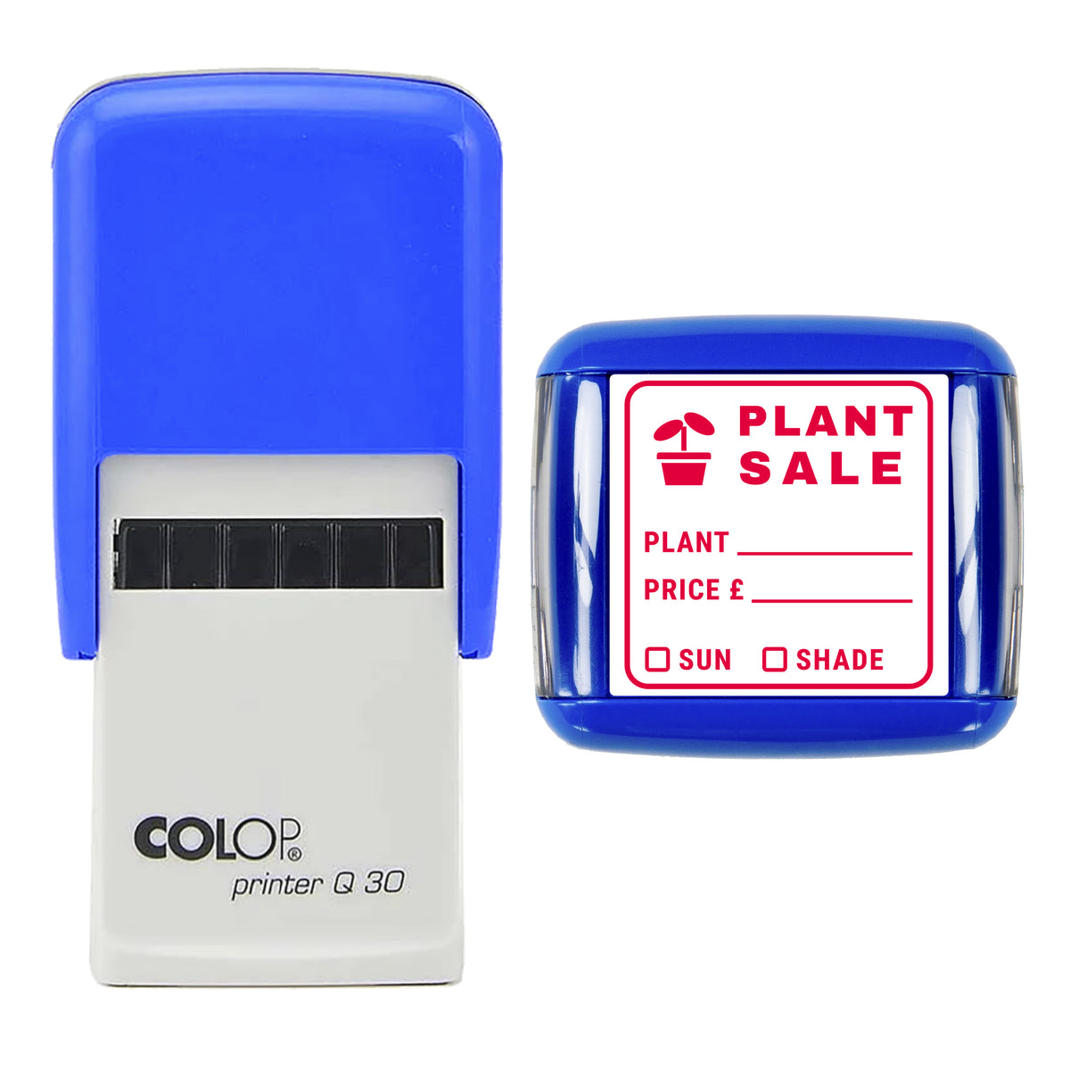 Plant Sale Square Label Stamp, COLOP Q30, 30 x 30mm, red ink