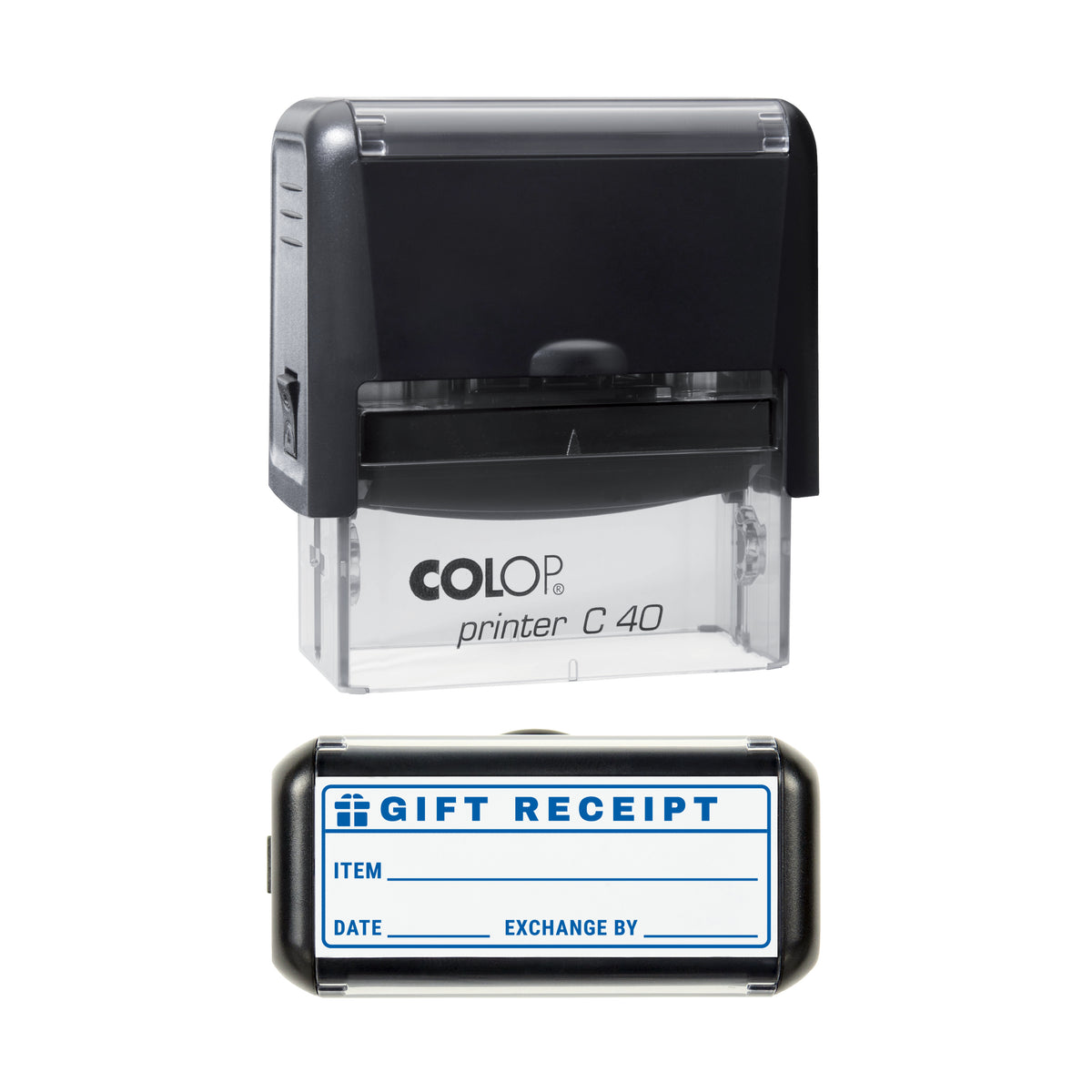 Gift Receipt Record Stamp, COLOP C40, 58 x 22mm, blue ink