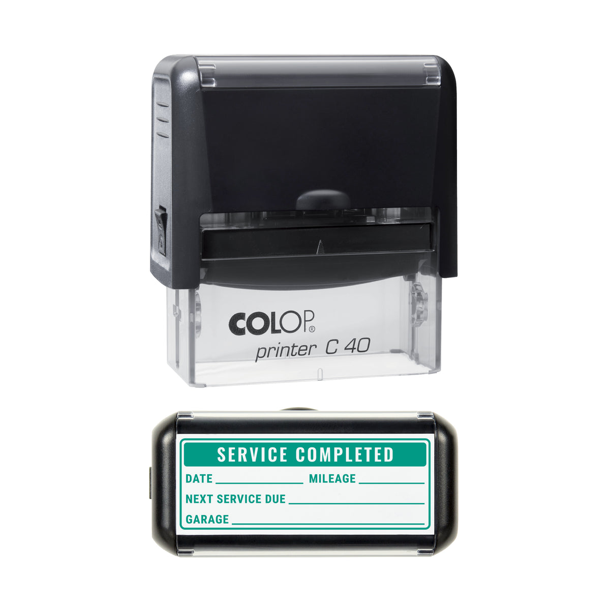 Service Completed Vehicle Record Stamp, COLOP C40, 58 x 22mm, green ink