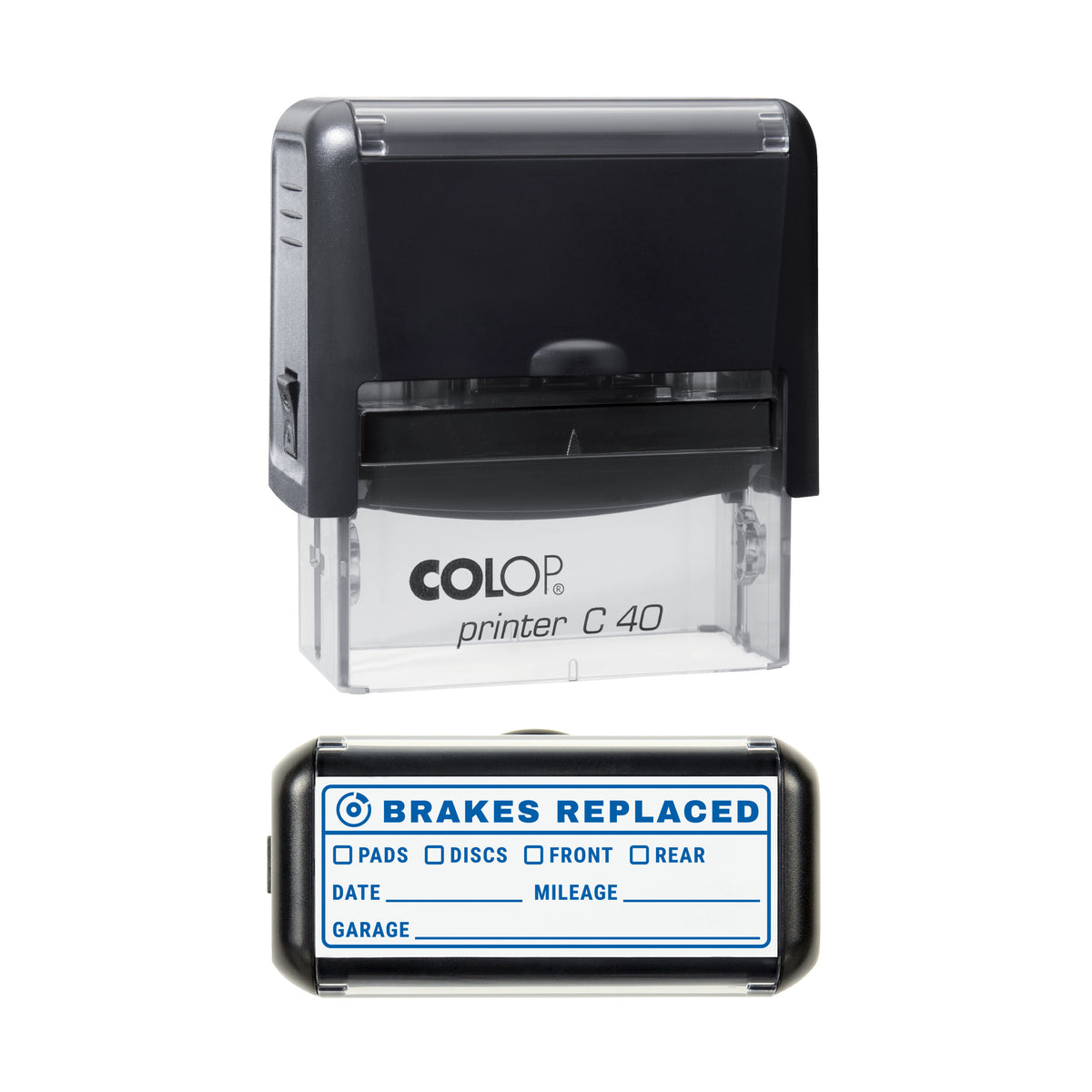 Brakes Replaced Vehicle Service Record Stamp, COLOP C40, 58 x 22mm, blue ink