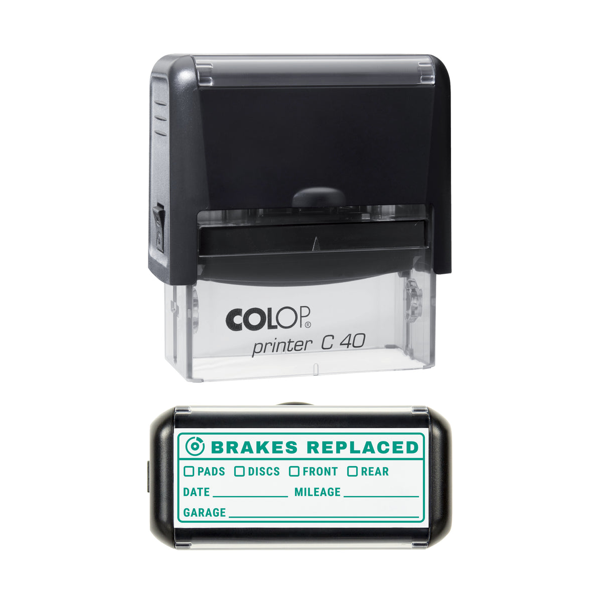 Brakes Replaced Vehicle Service Record Stamp, COLOP C40, 58 x 22mm, green ink