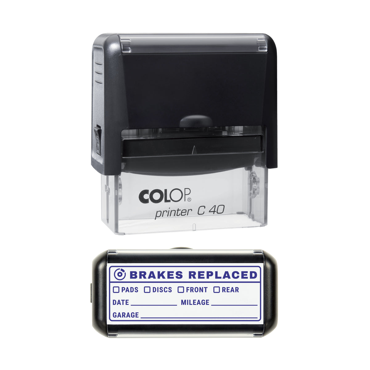 Brakes Replaced Vehicle Service Record Stamp, COLOP C40, 58 x 22mm, violet ink