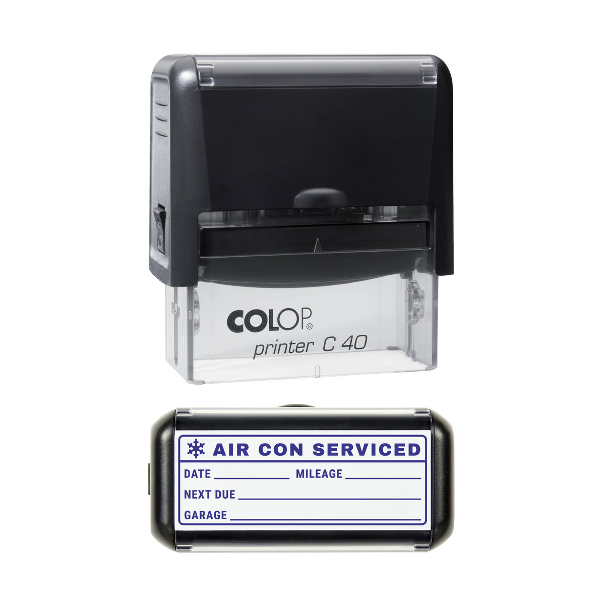 Air Con Serviced Vehicle Record Stamp, COLOP C40, 58 x 22mm, violet ink