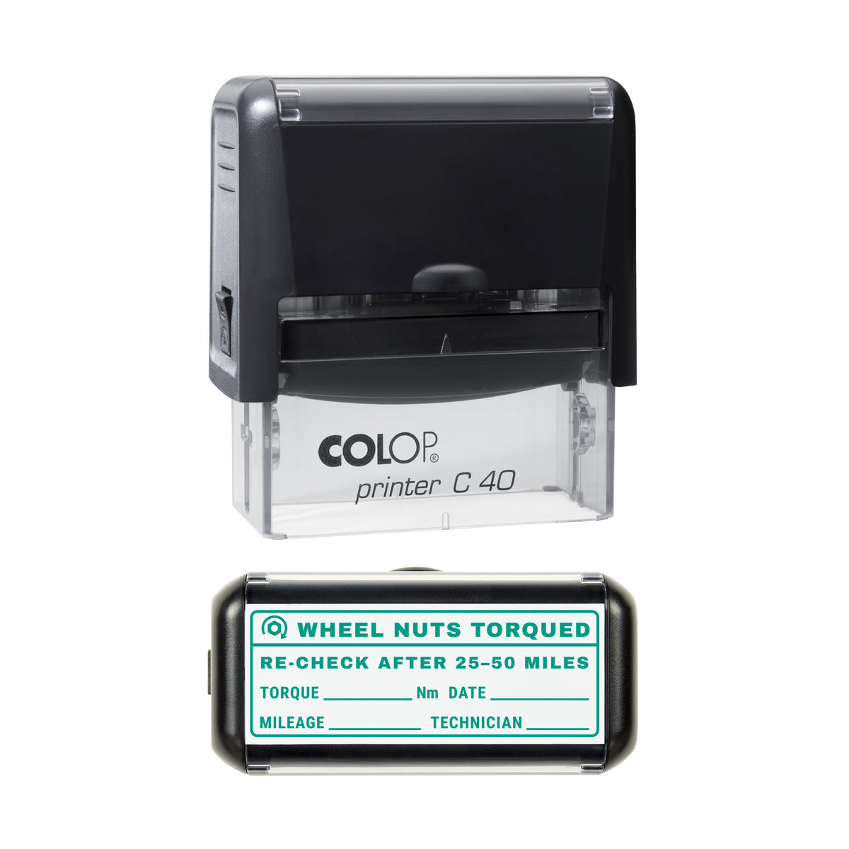 Wheel Nuts Torqued Vehicle Service Record Stamp, COLOP C40, 58 x 22mm, green ink