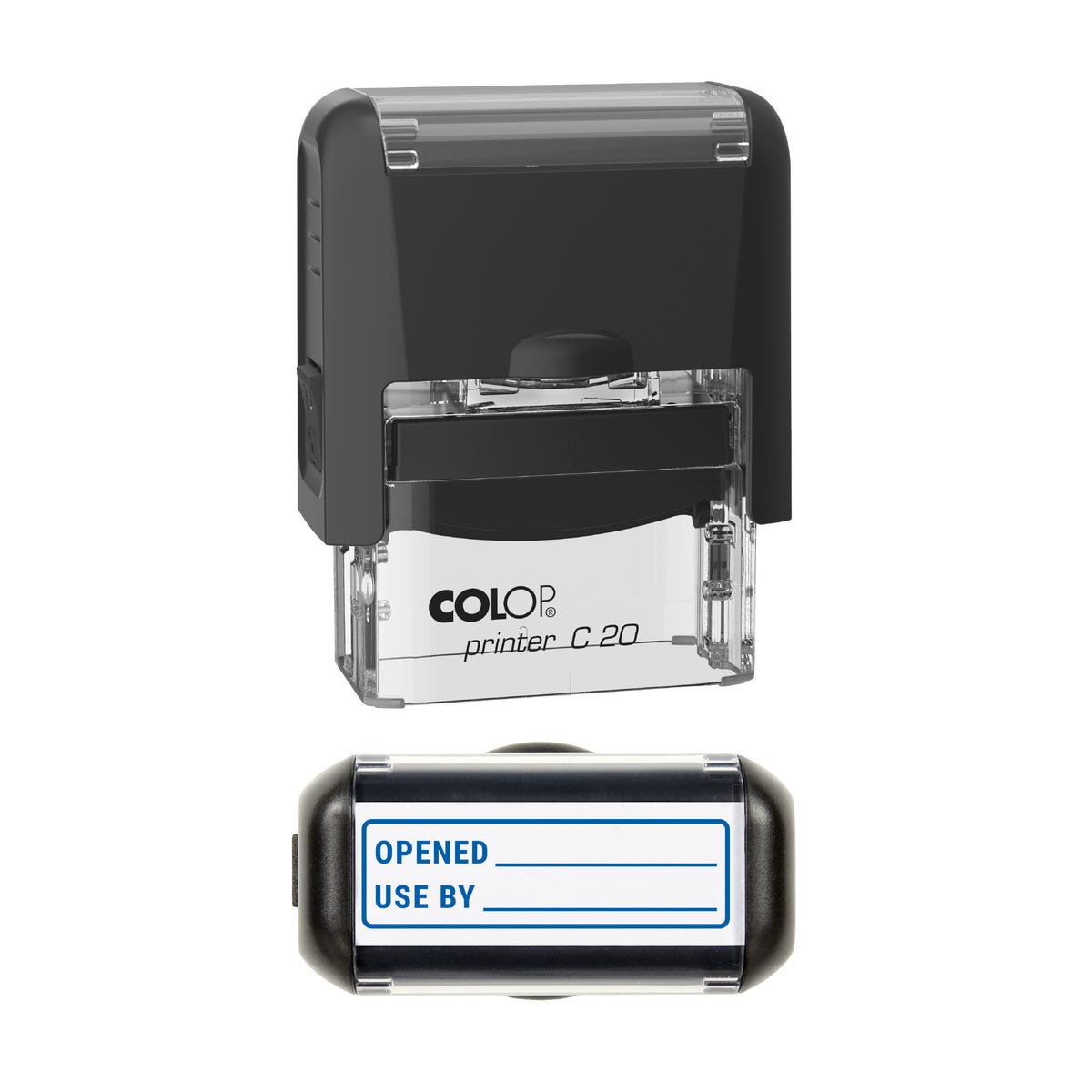 Opened and Use By Date Label Stamp, COLOP C20, 37 x 12mm, blue ink