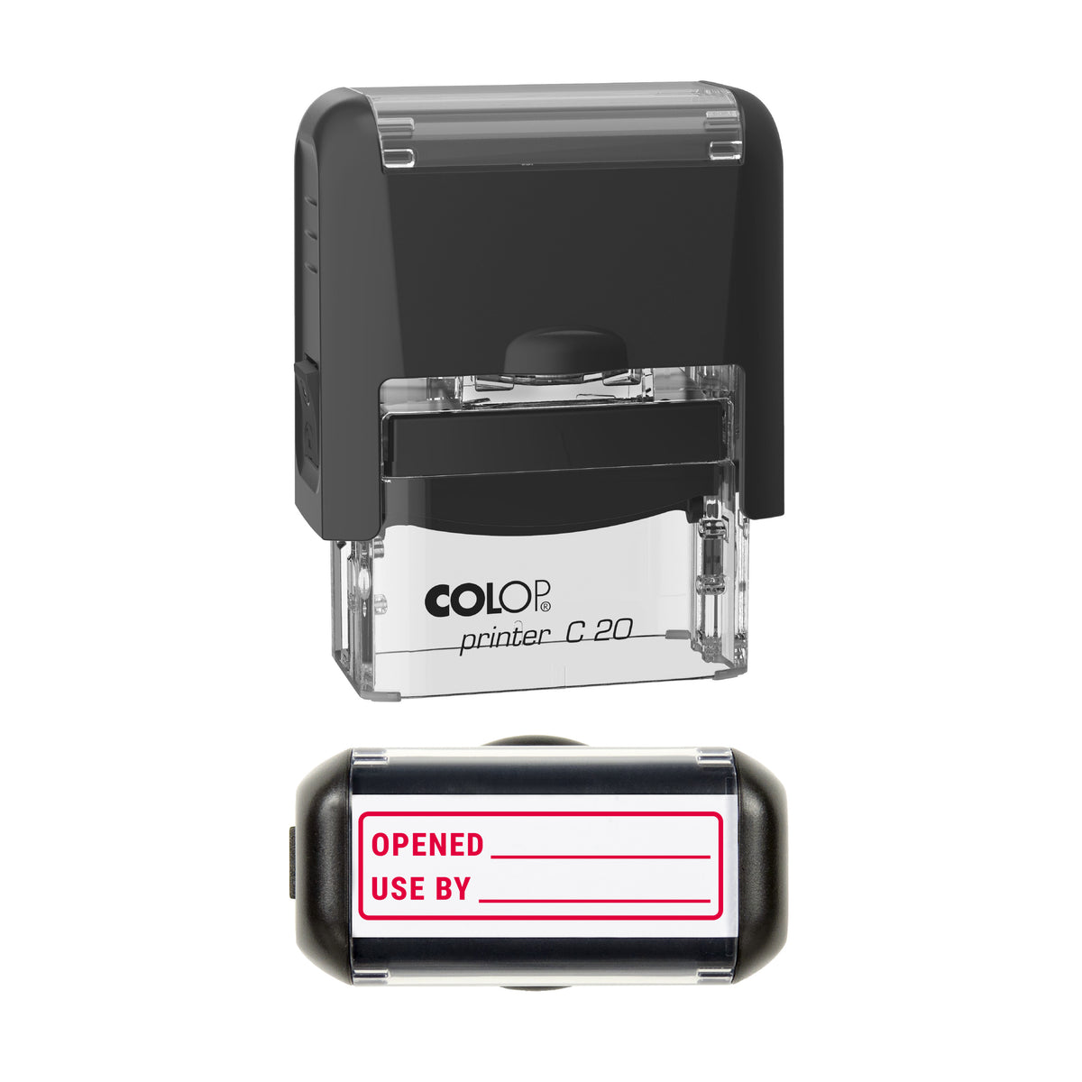 Opened and Use By Date Label Stamp, COLOP C20, 37 x 12mm, red ink