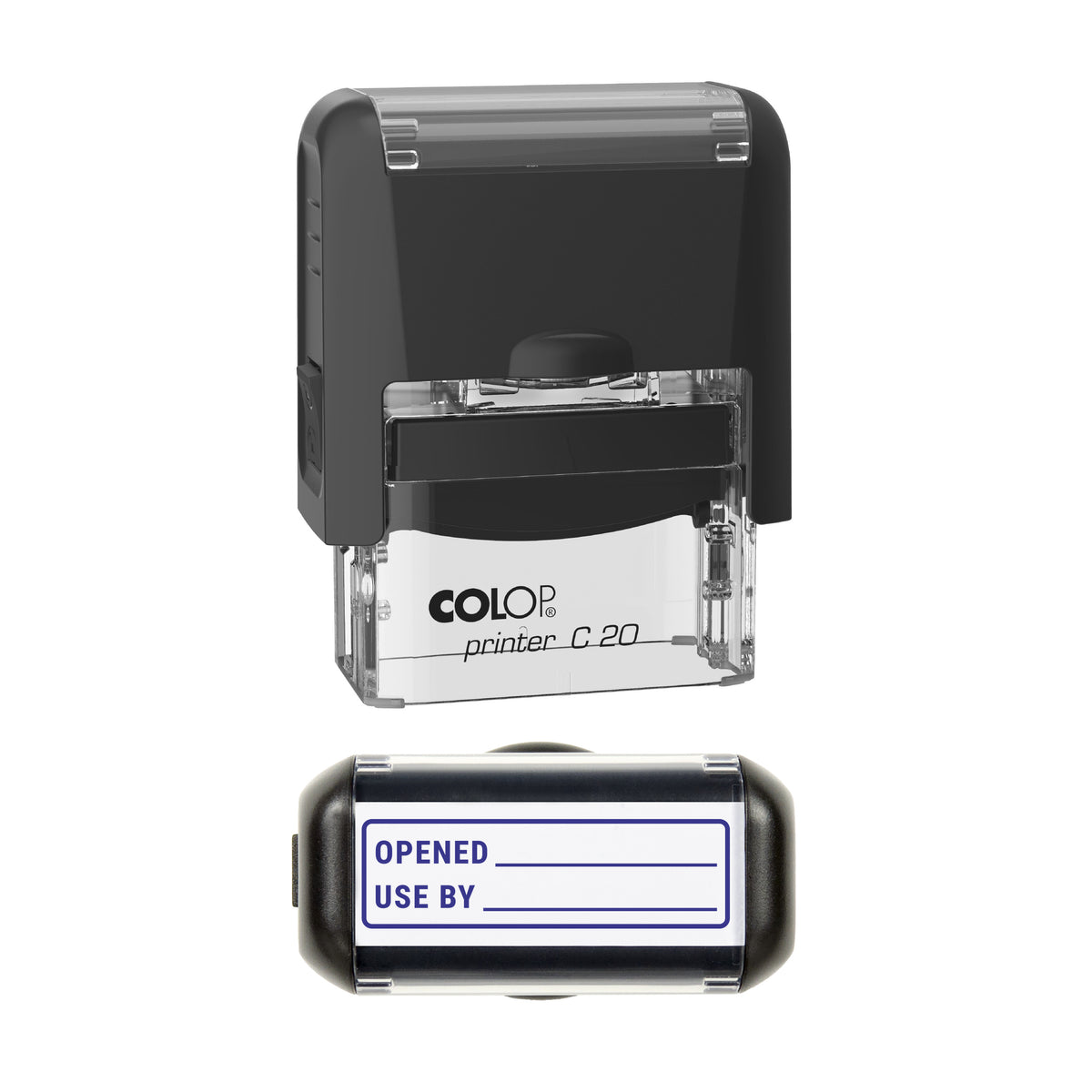 Opened and Use By Date Label Stamp, COLOP C20, 37 x 12mm, violet ink