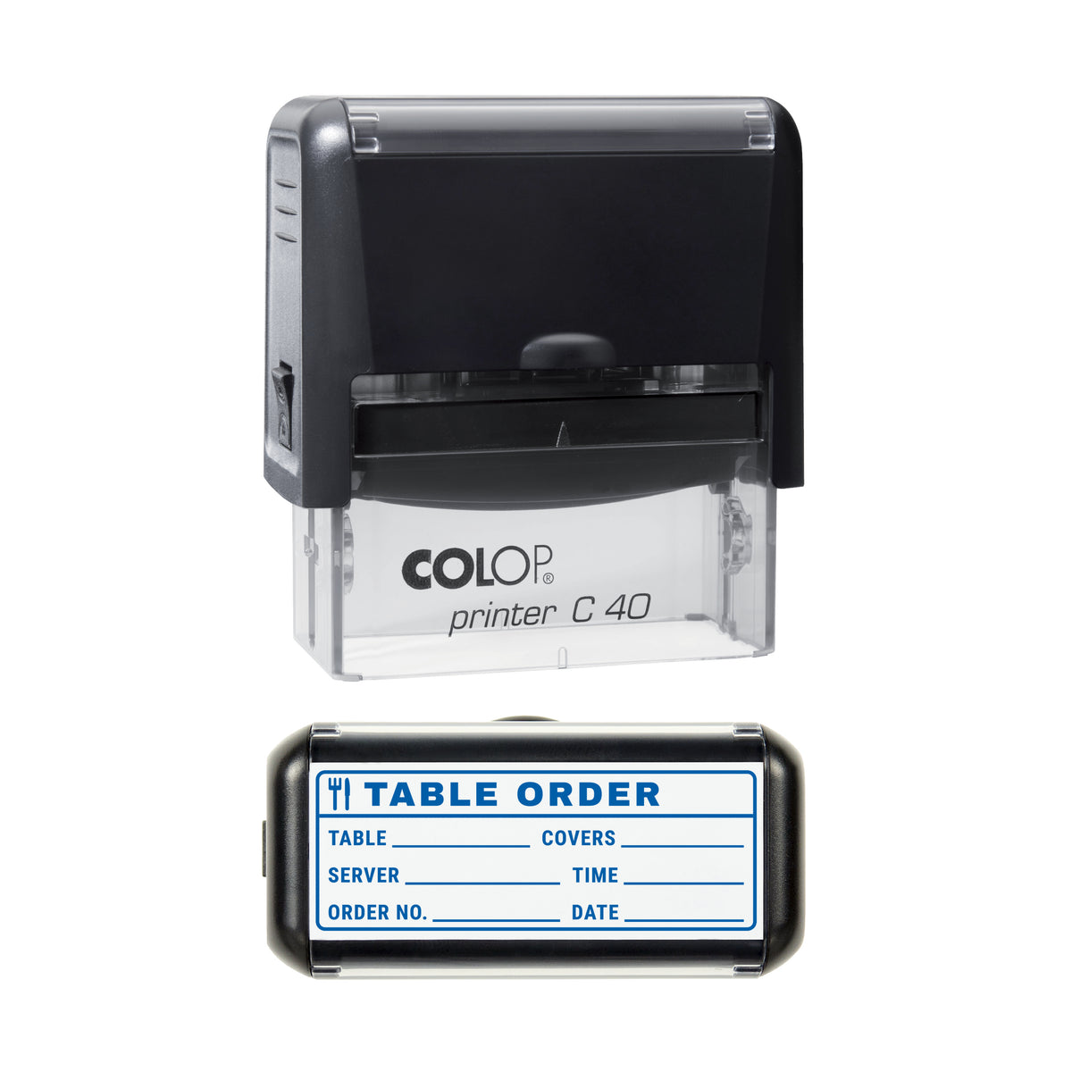 Table Order Ticket Stamp, COLOP C40, 58 x 22mm, blue ink