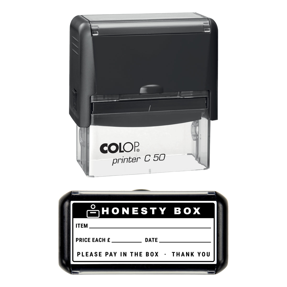 Honesty Box Price Label Stamp, COLOP C50, 70 x 30mm, black ink