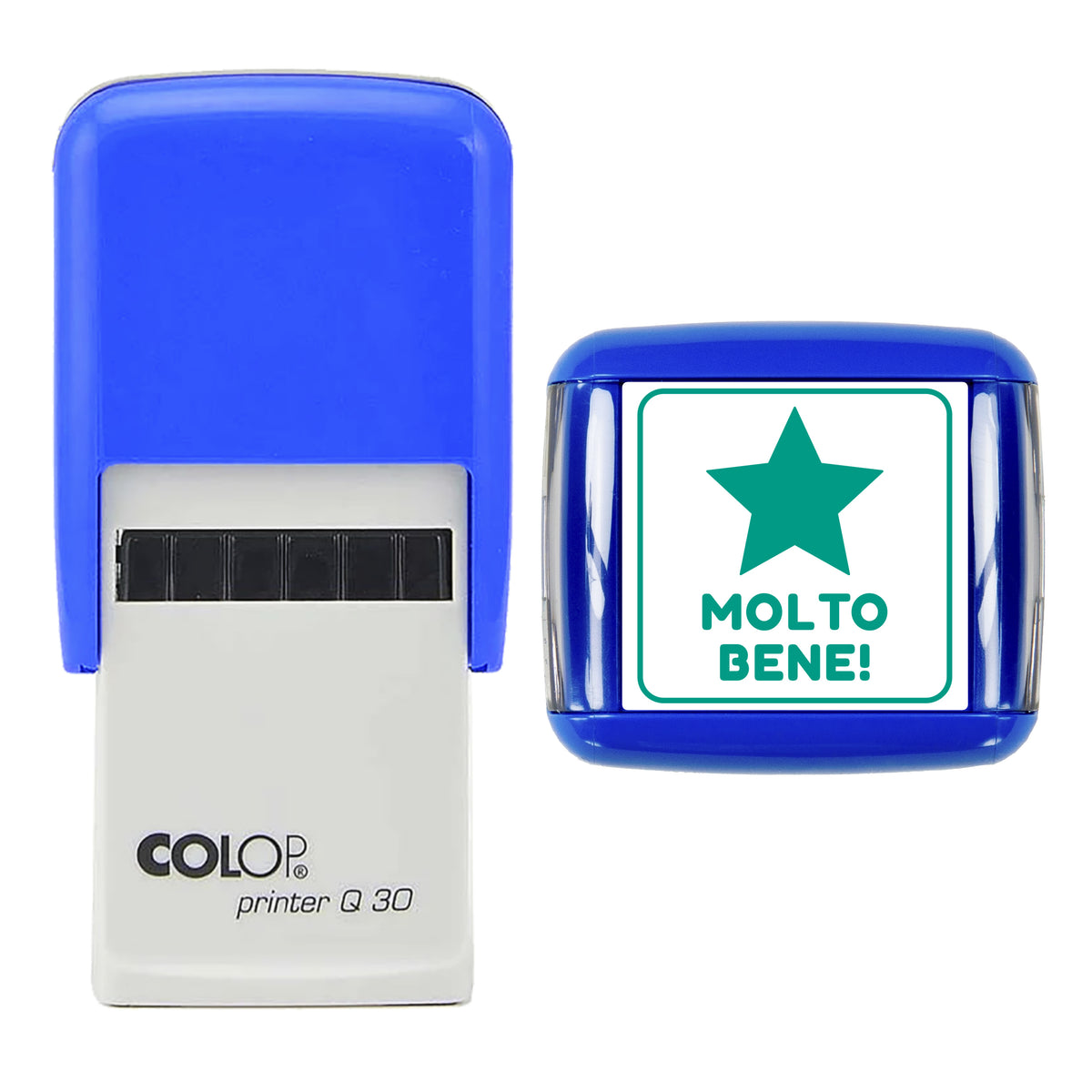 Molto Bene Italian Teacher Stamp, COLOP Q30, 30 x 30mm, green ink