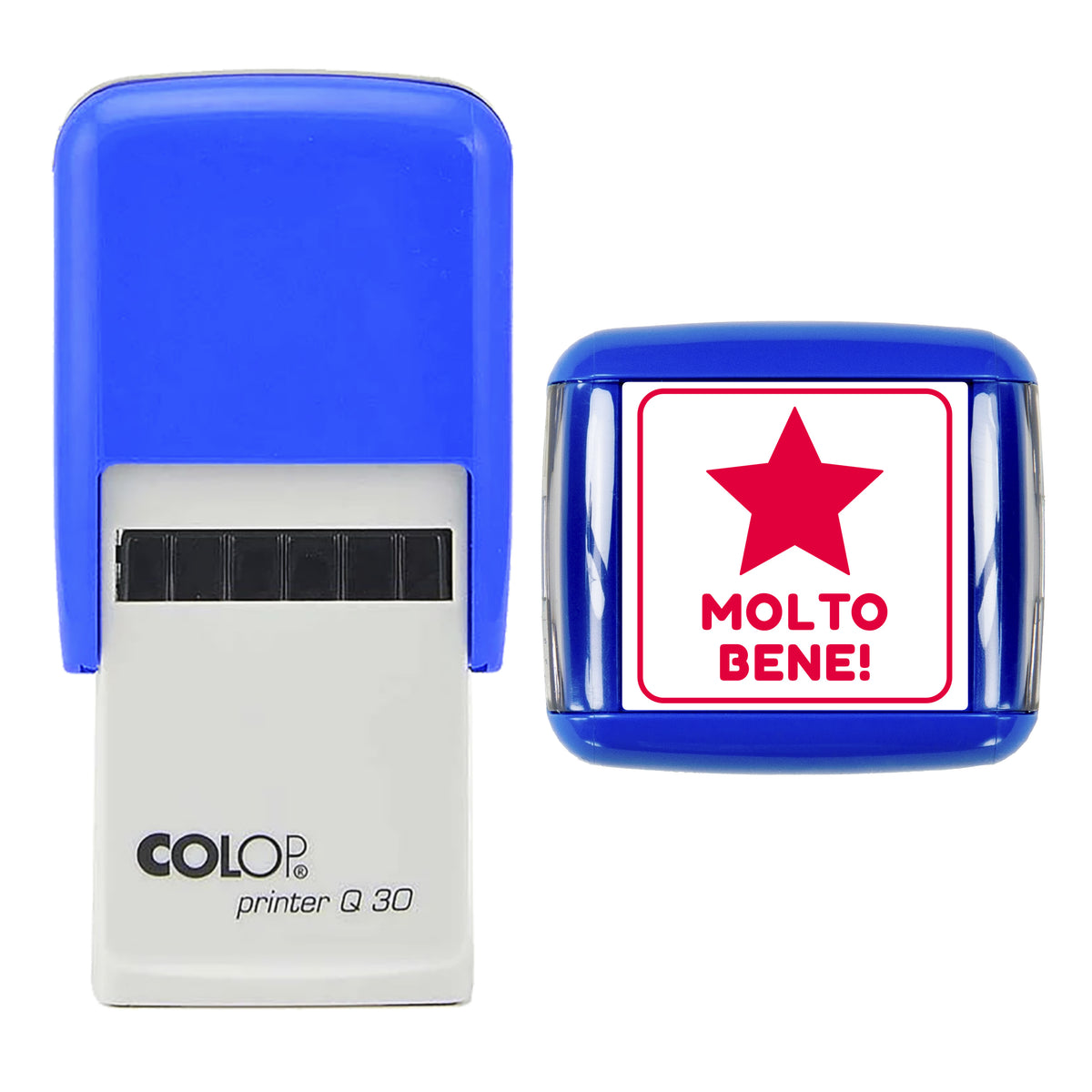 Molto Bene Italian Teacher Stamp, COLOP Q30, 30 x 30mm, red ink