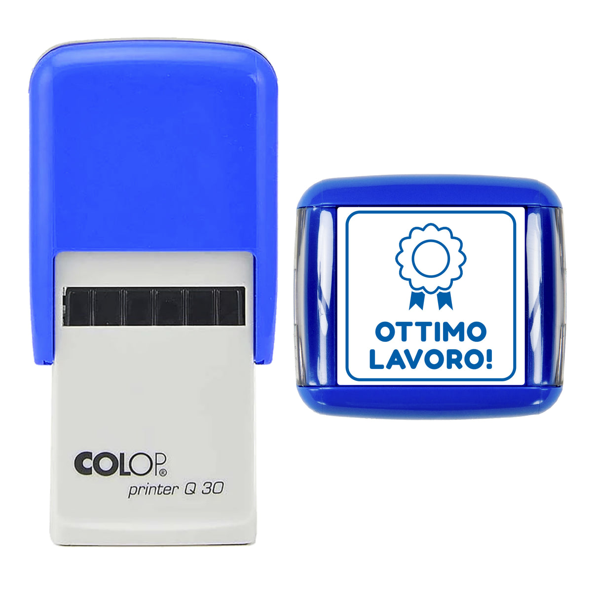 Ottimo Lavoro Italian Teacher Stamp, COLOP Q30, 30 x 30mm, blue ink