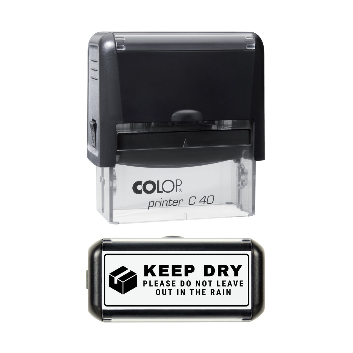 Keep Dry Do Not Leave in Rain Stamp, COLOP C40, 58 x 22mm, black ink