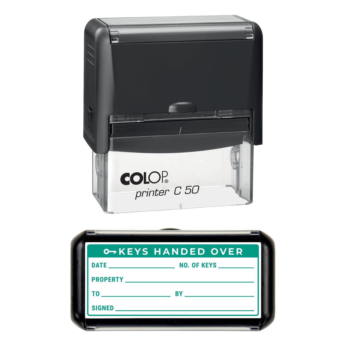 Keys Handed Over Record Stamp, COLOP C50, 70 x 30mm, green ink