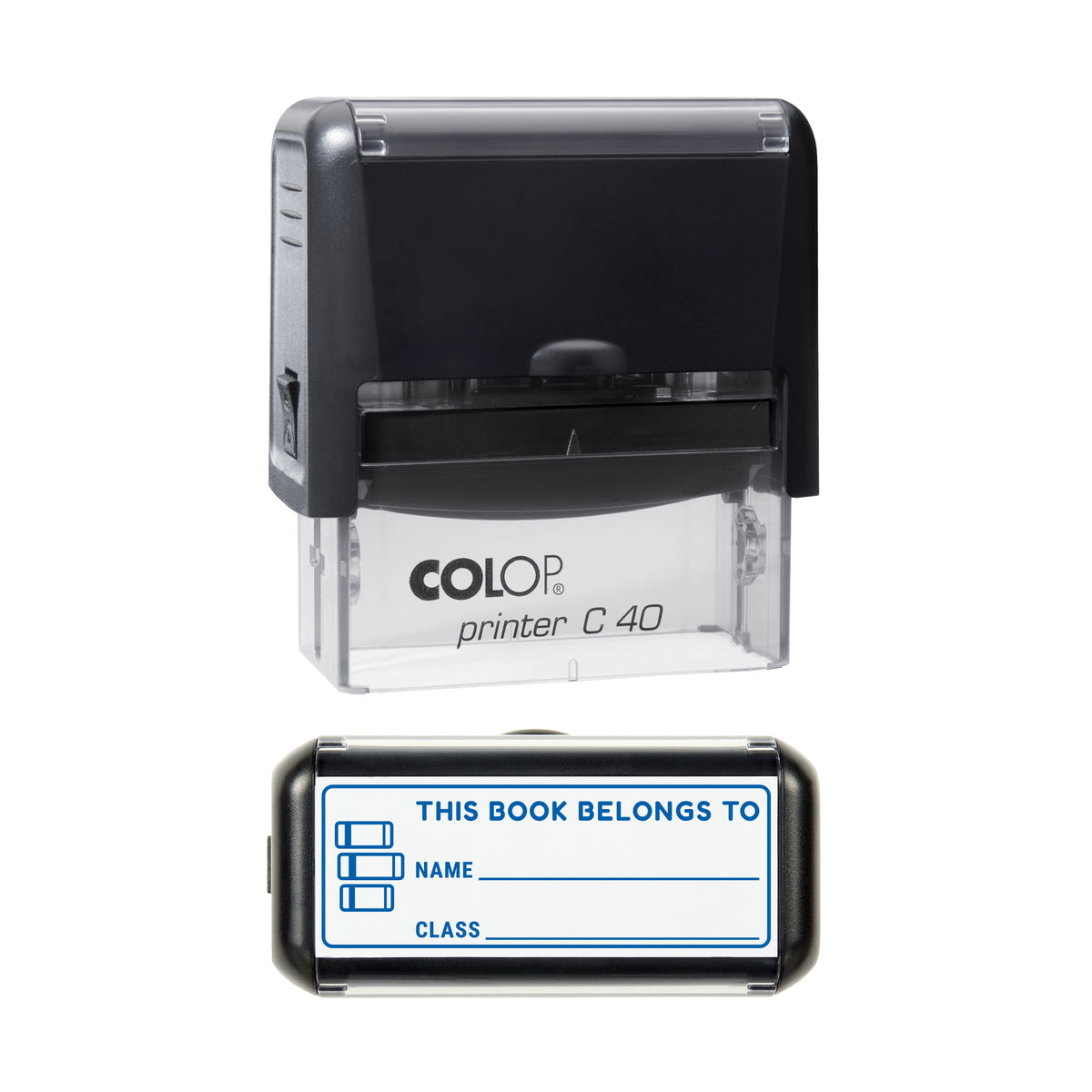 This Book Belongs To Write-In Stamp, COLOP C40, 58 x 22mm, blue ink