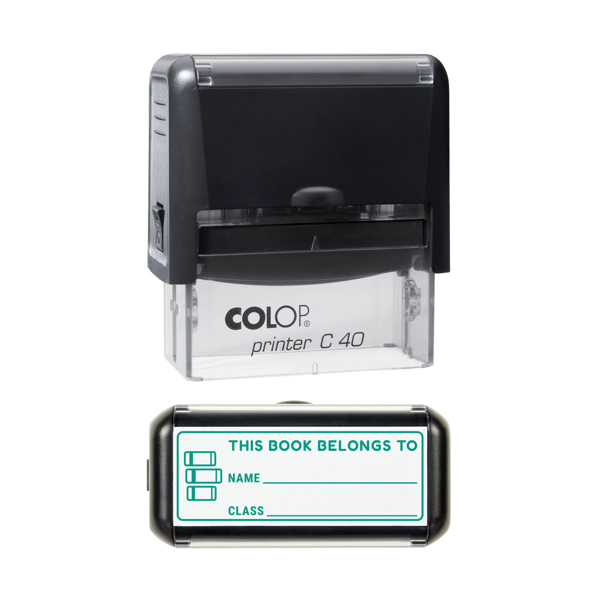 This Book Belongs To Write-In Stamp, COLOP C40, 58 x 22mm, green ink