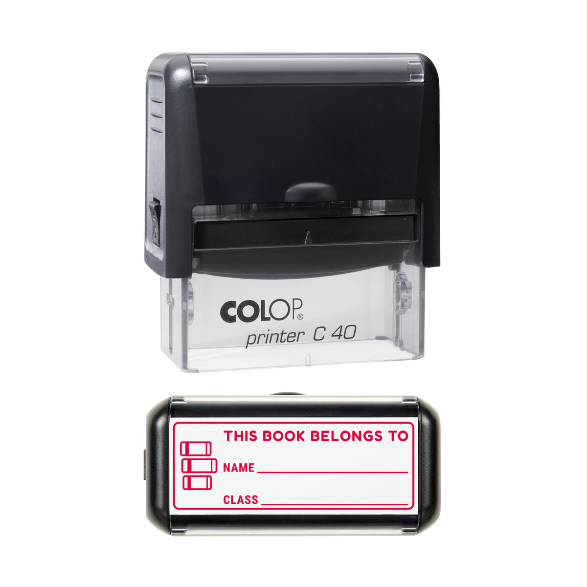 This Book Belongs To Write-In Stamp, COLOP C40, 58 x 22mm, red ink