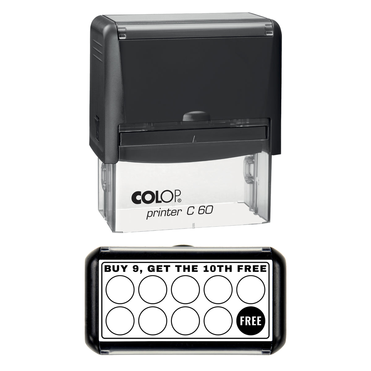 Buy 9 Get the 10th Free Loyalty Card Layout Stamp, COLOP C60, 77 x 36mm, black ink