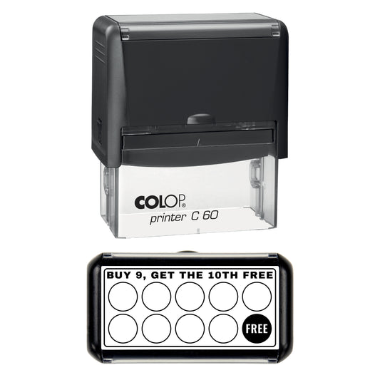 Buy 9 Get the 10th Free Loyalty Card Layout Stamp, COLOP C60, 77 x 36mm, black ink