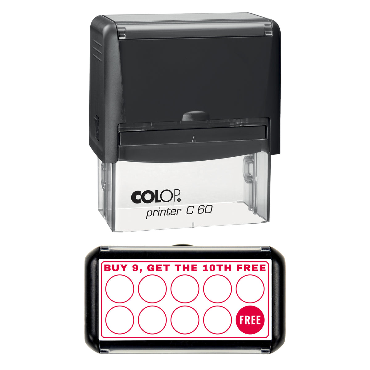 Buy 9 Get the 10th Free Loyalty Card Layout Stamp, COLOP C60, 77 x 36mm, red ink