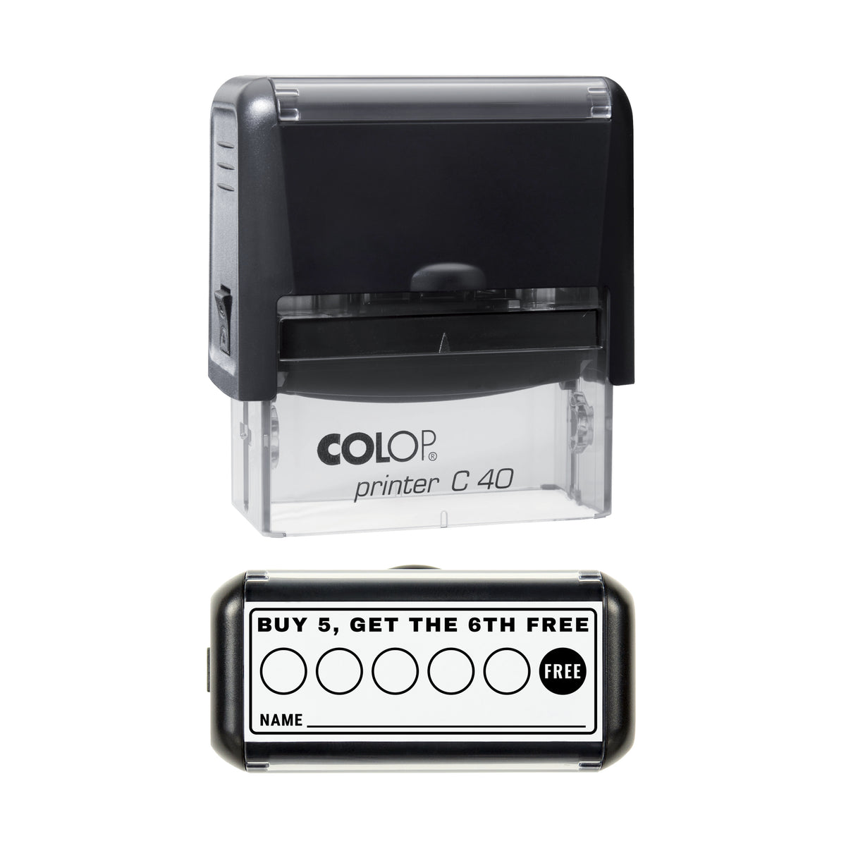 Buy 5 Get the 6th Free Loyalty Card Layout Stamp, COLOP C40, 58 x 22mm, black ink