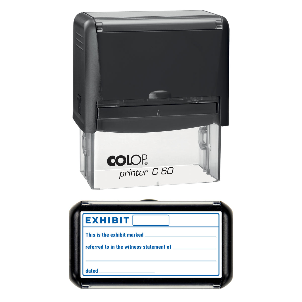 Exhibit Marked Witness Statement Record Stamp, COLOP C60, 77 x 36mm, blue ink