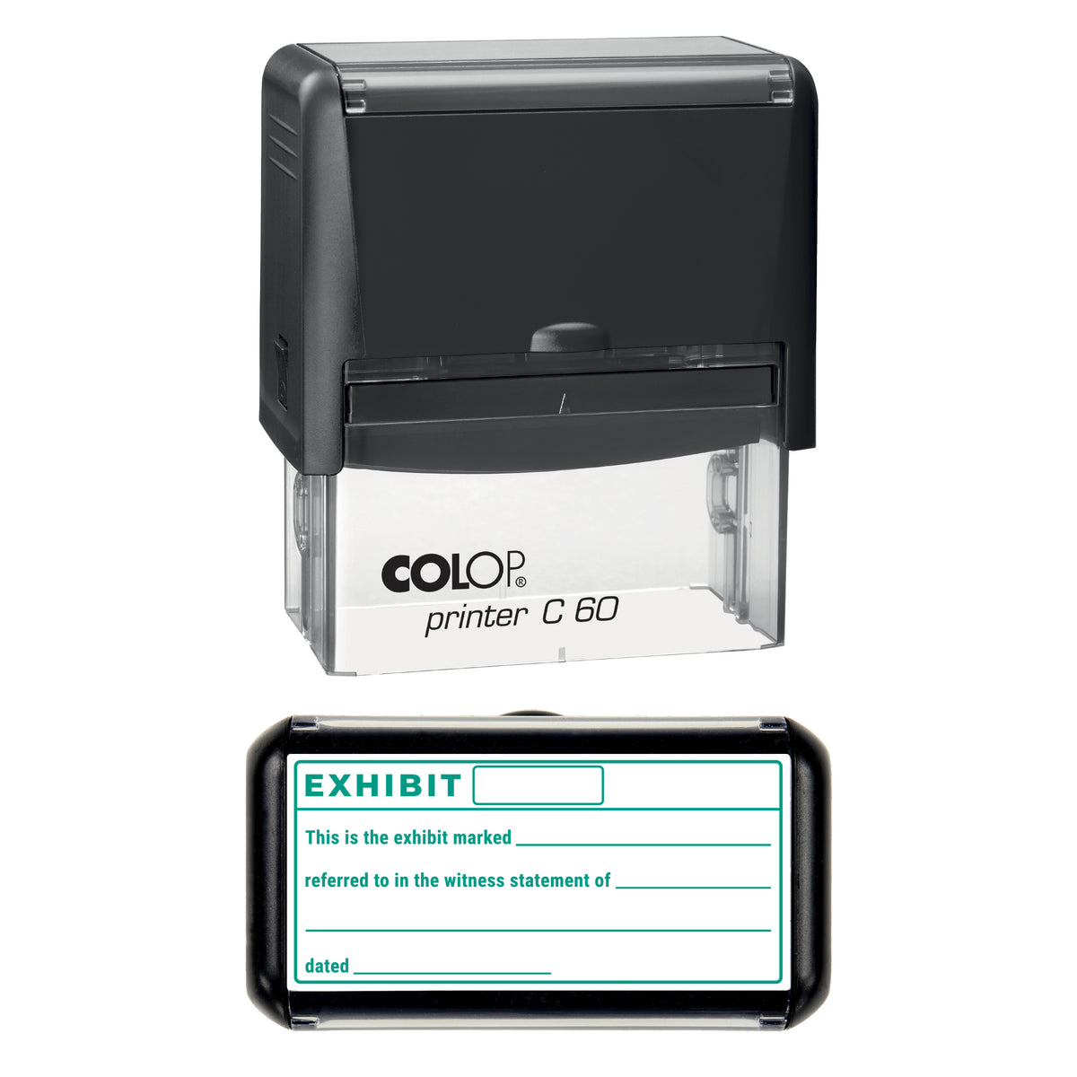 Exhibit Marked Witness Statement Record Stamp, COLOP C60, 77 x 36mm, green ink
