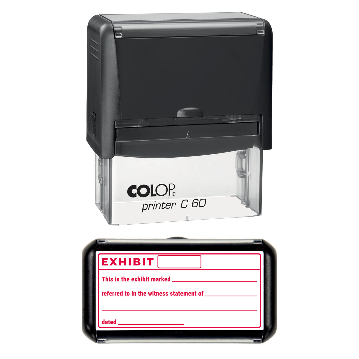 Exhibit Marked Witness Statement Record Stamp, COLOP C60, 77 x 36mm, red ink