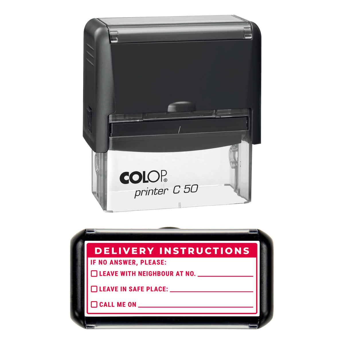 Delivery Instructions Stamp, COLOP C50, 70 x 30mm, red ink