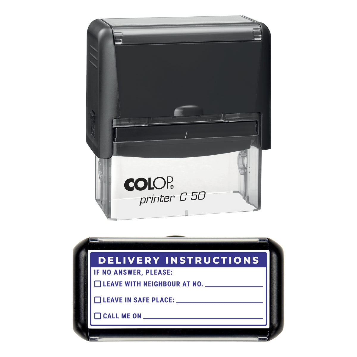 Delivery Instructions Stamp, COLOP C50, 70 x 30mm, violet ink