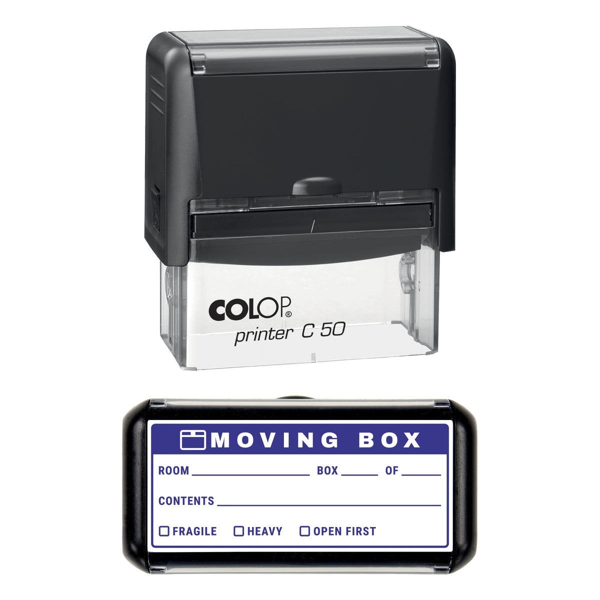 Moving Box Contents Label Stamp, COLOP C50, 70 x 30mm, violet ink