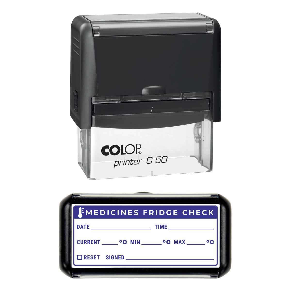 Medicines Fridge Check Record Stamp, COLOP C50, 70 x 30mm, violet ink