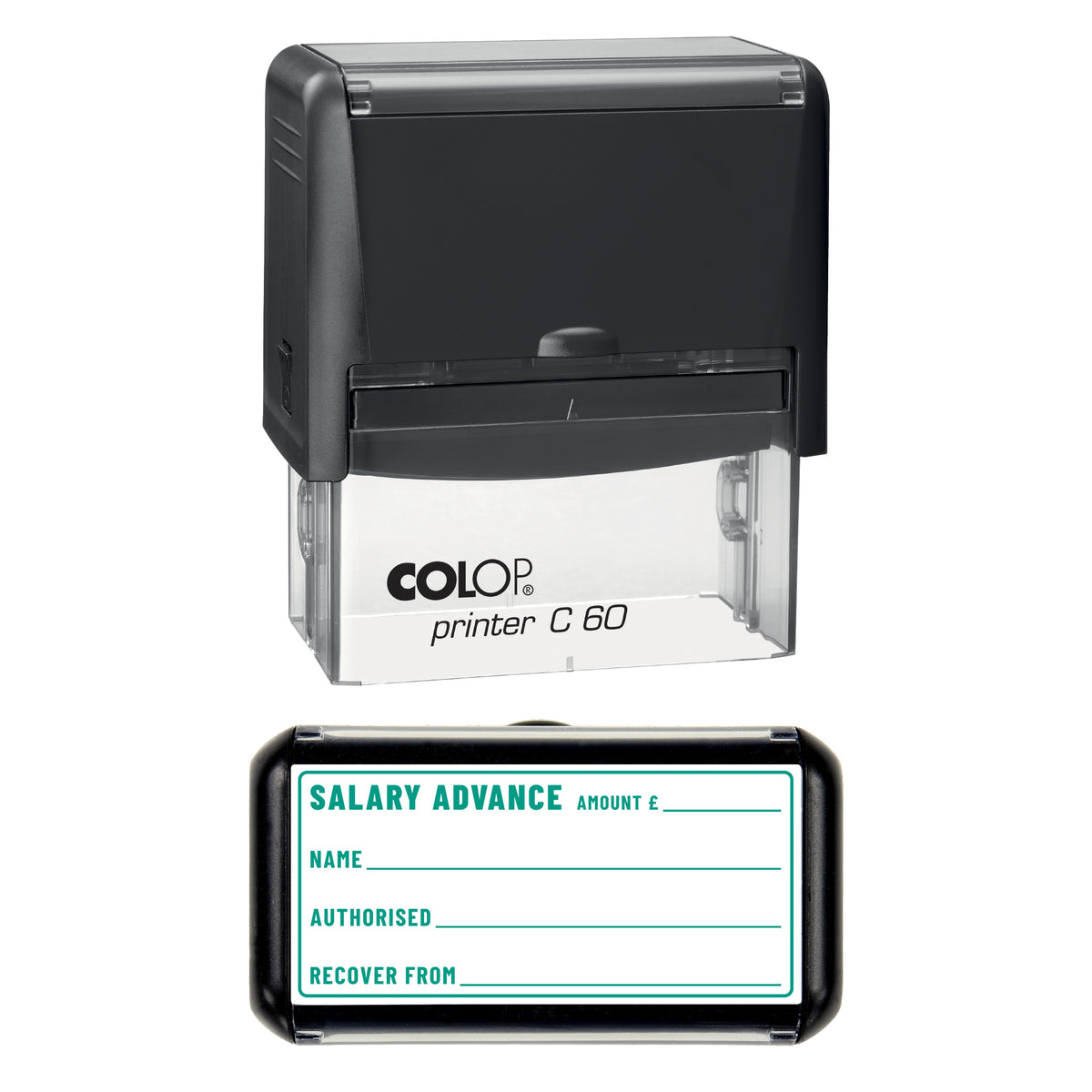 Salary Advance Stamp, COLOP C60, 77 x 36mm, green ink