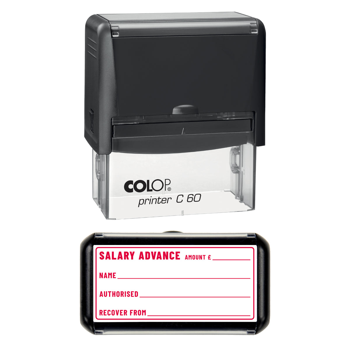 Salary Advance Stamp, COLOP C60, 77 x 36mm, red ink