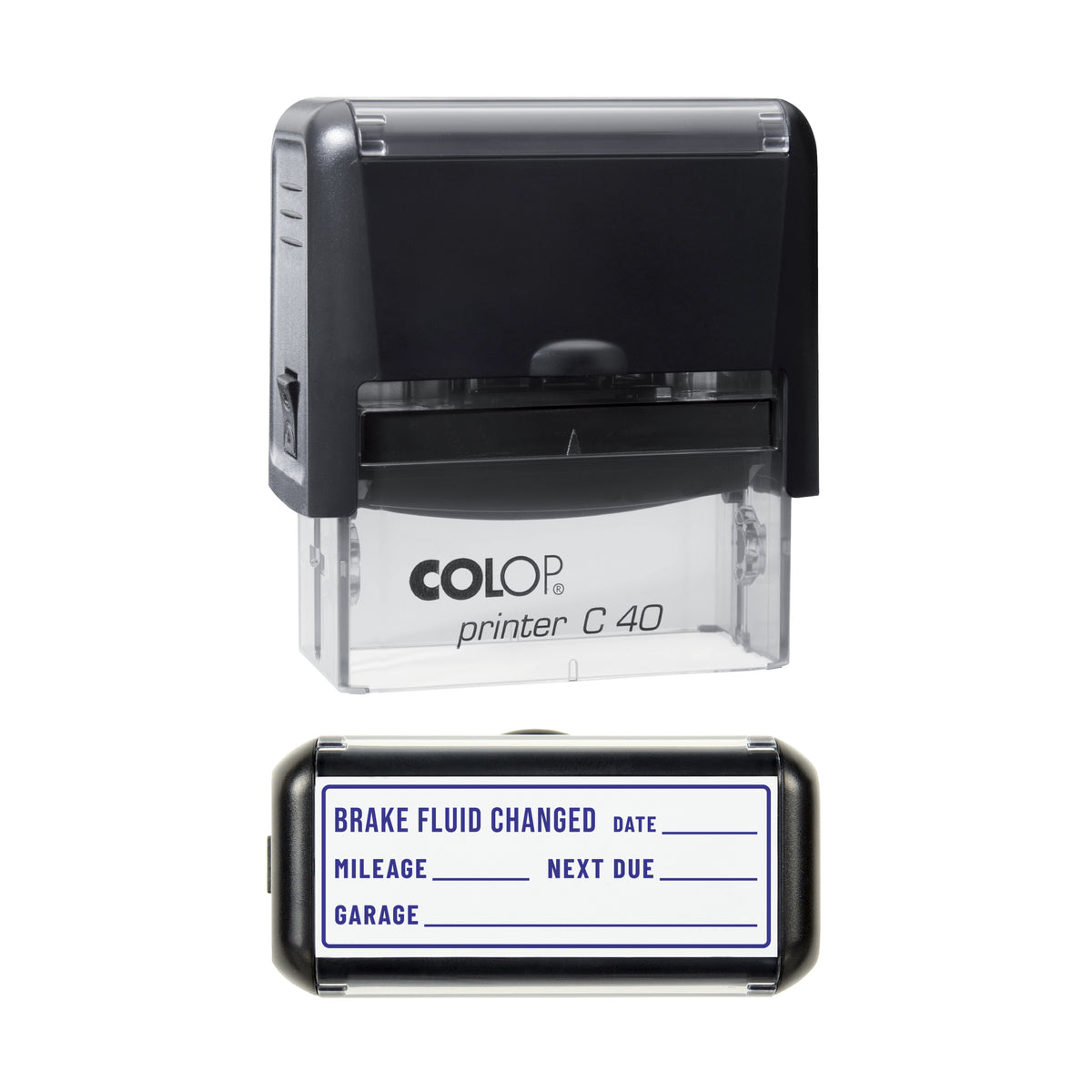 Brake Fluid Changed Stamp, COLOP C40, 58 x 22mm, violet ink