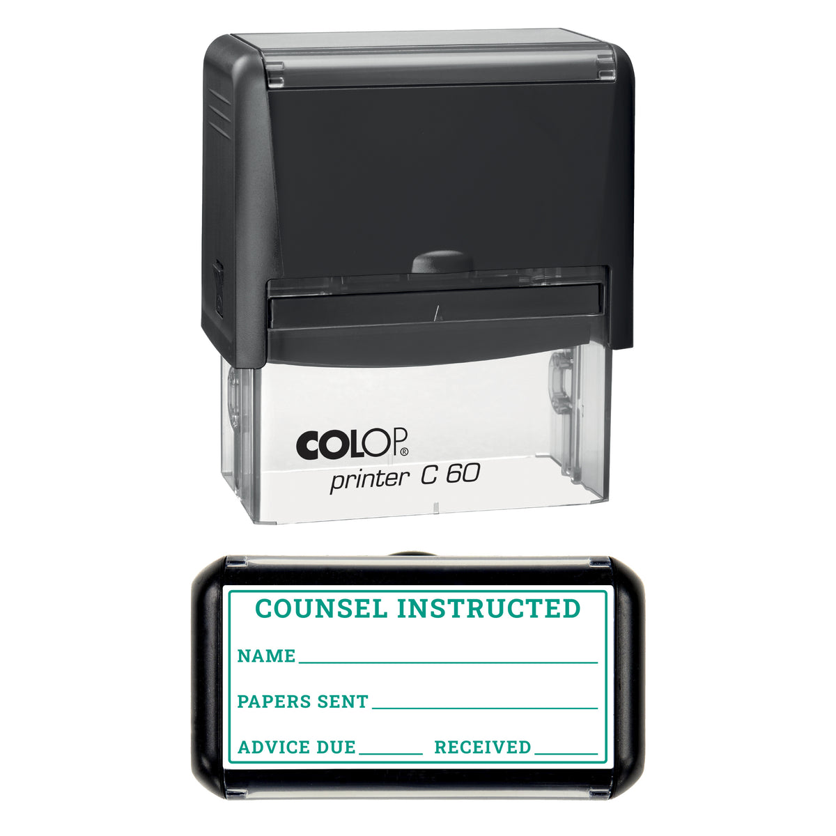Counsel Instructed Stamp, COLOP C60, 77 x 36mm, green ink